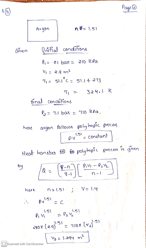 Page ① Augon nos 1.51 Given Initial conditions Pi= 2.1 bara 210 kPa V = 2.9 m3 T1 = 5ijºc=51.1+273 T = 324.1 ķ final conditio