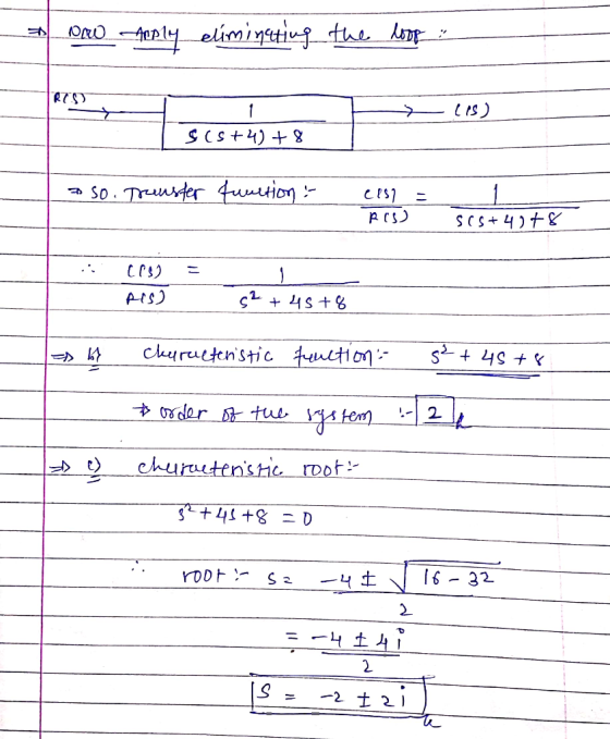NEW Apply eliminating the loop RTS > lis) SiS+4) + 8 * 50. Transfer function : CIS Ros) 5(+4078 C032 Pes) s2 + 45+8 => 67 cha