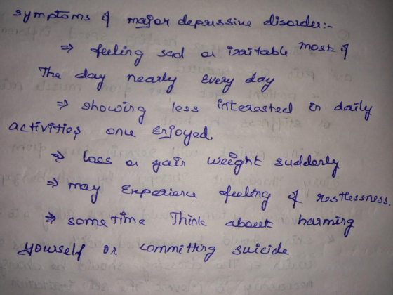 Oeb symptoms a major depressive disorder: feeling sad a routable most of The day nearly every day showing less interested is