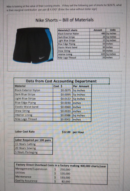 Nike is looking at the value of their running shorts. If they sell the following pair of shorts for $29.75, what is their mar