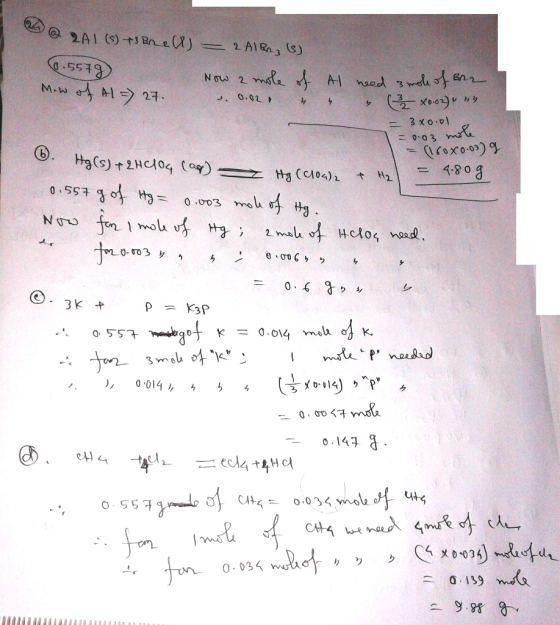 @ 2AI (s)千3 Bne. Cr丿ㄧ二2A1Rm3(g) -55キ = 1.80 c104) 0.557 g of. Hy = 0.013 mou 0014454 o.14 e)4 9.8