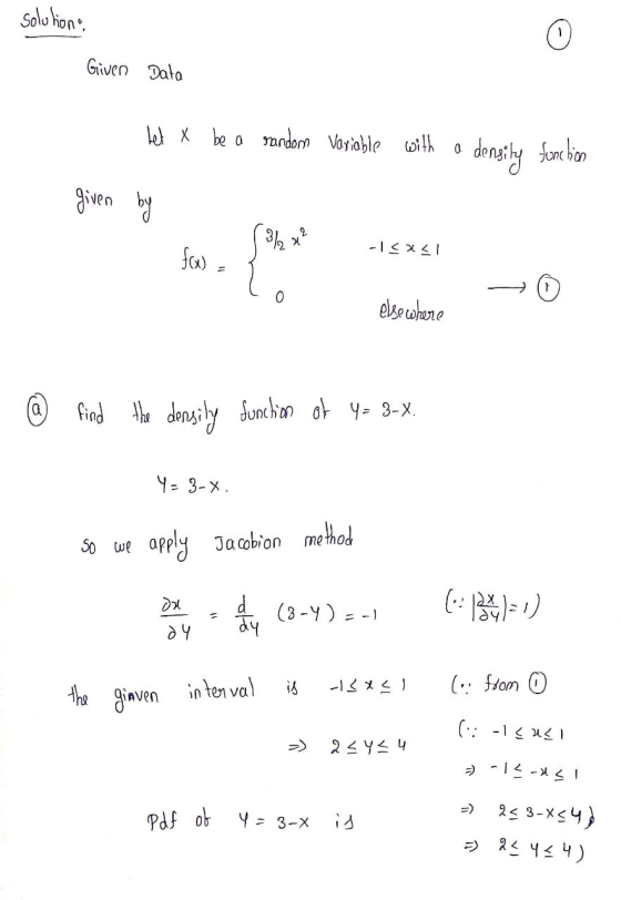 solution Given Data bet x be a random Variable with a density Sumchion given by (36 x -1<x<1 f(x) = 0 elsewhere a find the de