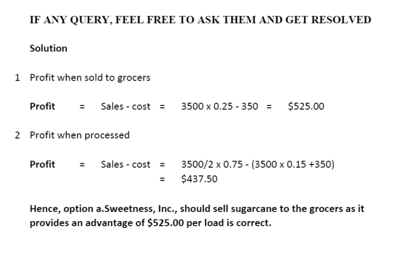 IF ANY QUERY, FEEL FREE TO ASK THEM AND GET RESOLVED Solution 1 Profit when sold to grocers Profit Sales - cost 3500 x 0.25 -