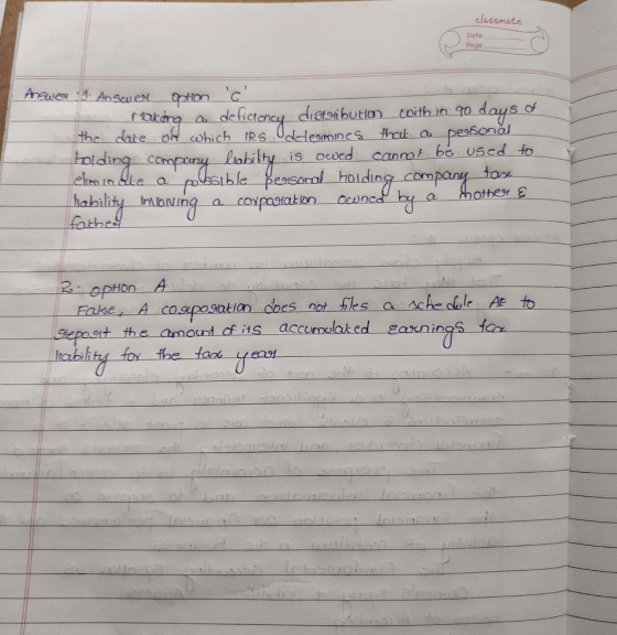 classmate Date Page Answer 4. Answer Ophon c? making a deficiency distribution with in 90 days of the date of which irg Odcl