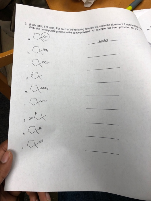 3. (8 pts total: 1 pt each For each of the follow Write the corresponding name in the space de circle the dominant functio le