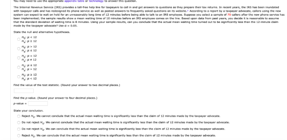 You may need to use the appropriate appendix table or technology to answer this question The Internal Revenue Service (IRS) p