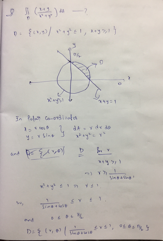 SS aty رب dA chtch {(2,4) / 22 + y² = 1, +971 } y Ehru nty=1 in Polar Co-ordinates =rcoso DA = r dr do y = r Sino nity² = 12