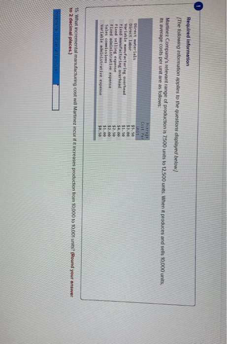 0 Required information The following Information applies to the questions displayed below) Martinez Companys relevant range