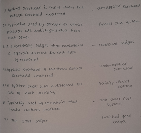 overapplied overhead w Applied overhead is more than the Actual Overhead incurred - Process cost system, 1 typically used by