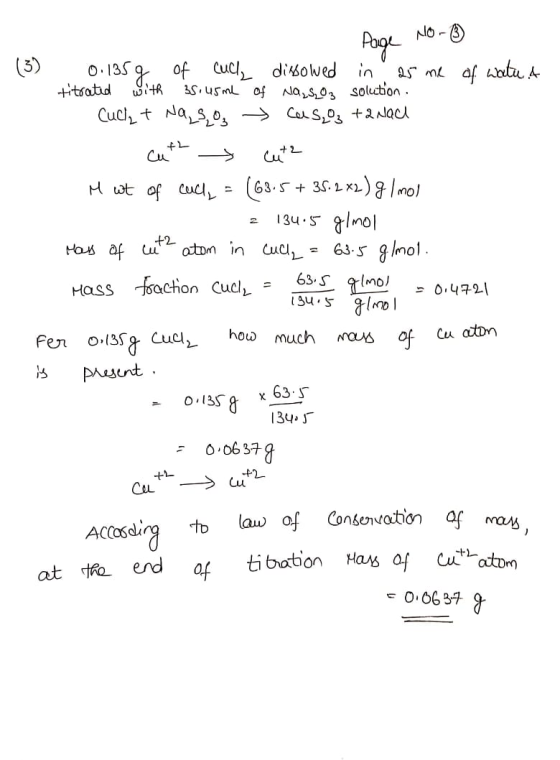 NO-3 (5) O13 of trtsatd Cucy dioved in S,usm of Na,s03 soluction Cuclt Naso >CS,s +2 c u (63.535.x)gmol H wt of Cud 134.5 nol