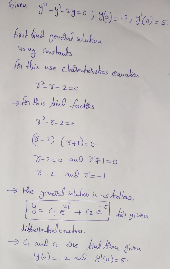 Given yl_y²-2y=0; 6) = -2, Y(o)=5. first bind general solution using Constants. for this use chale deristics equation 828-2=