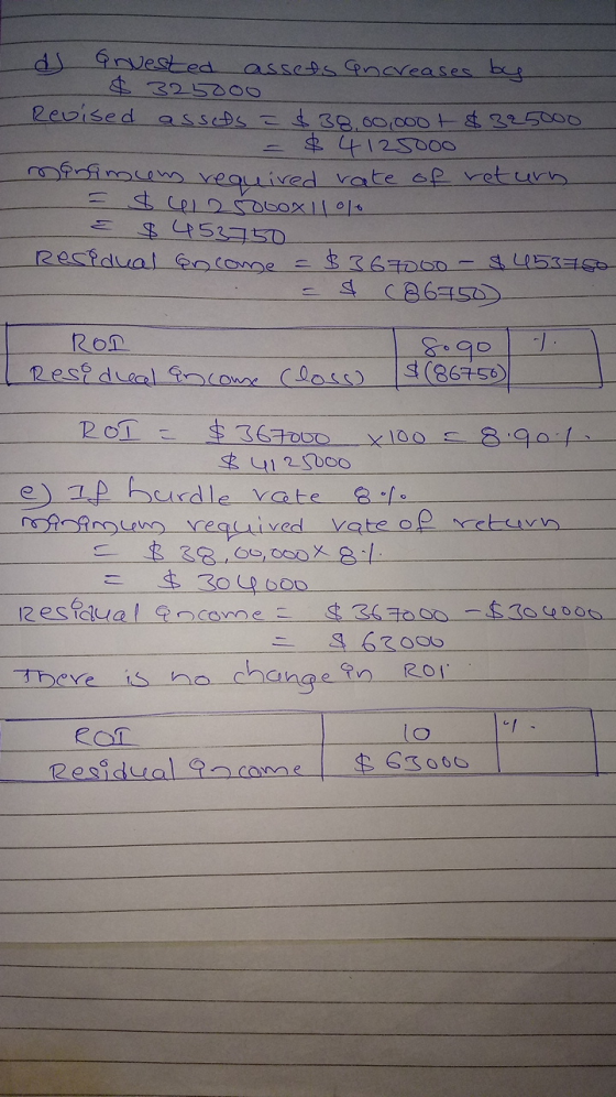 as a nuested assets ancreases by $ 325000 - Revised assets = $38.00.000t $325000 - = $ 4125000 mongmens required rate of retu