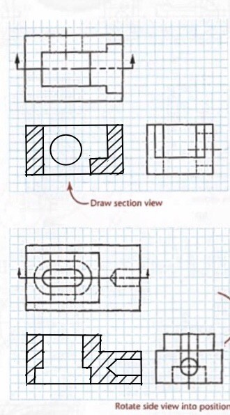 Draw section view 77 Rotate side view into position
