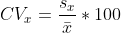 CV_x=\frac{s_x}{\bar{x}}*100