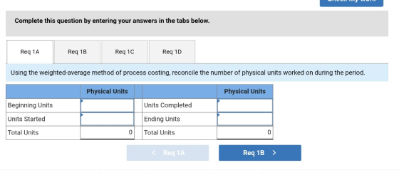 Complete this question by entering your answers in the tabs below. Req 1A Req 1B Req 1C Req 1D Using the weighted-average met