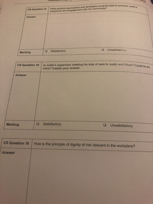 What positive approaches and strategies would be best to promote Justins CS Question 14 enjoyment and engagement with his co