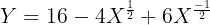 \large Y = 16 - 4X^{\frac{1}{2}} + 6X^{\frac{-1}{2}}