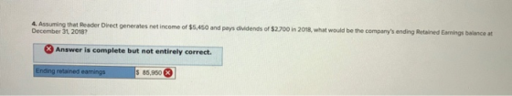 4. Assuming that Reader Direct generates net income of $5,450 and pays dividends of $2,700 in 2018, what would be the company