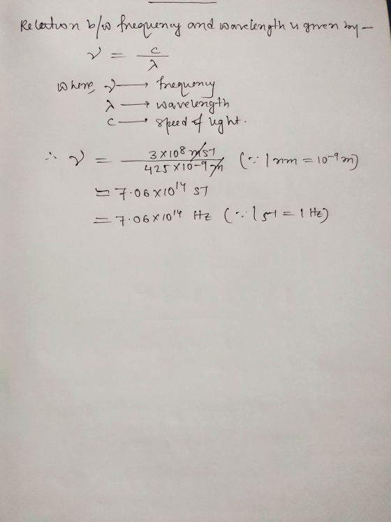 Relation bo frequency and wardlength us grenby - where, de & ce brequency wavelength speed of light. =- 3x10 425x1097n (elom