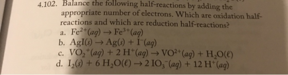4.102. Balance the following half-reactions by adding the appropriate number of electrons. Which are oxidation half reactions