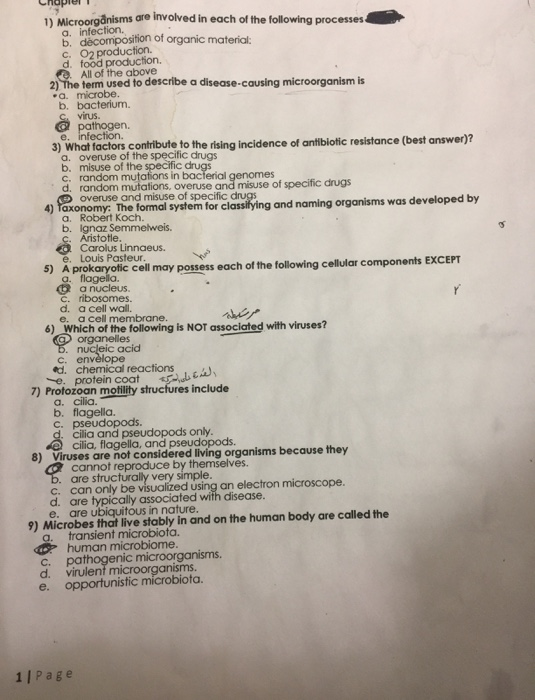 Chapel 1) Microorganisms are involved in each of the following processes a. infection. décomposition of organic material: C O