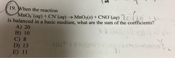 When the reaction MnO_4^-(aq) + CN^-(aq) rightarr