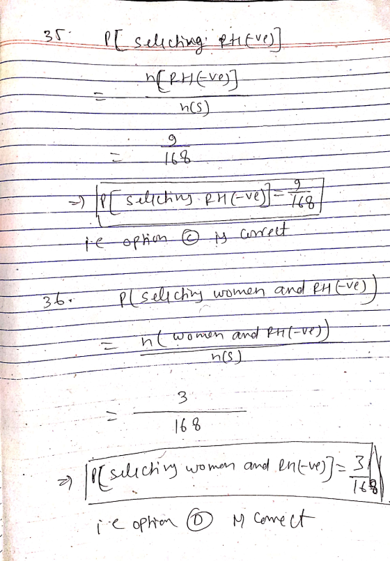 35 [ Selecting to HERH(-ve) h(s) 9 168 tee sellching RH (-ve)] = 7/10 te option © y arrect 36 Il sellching women and RH (Eve)