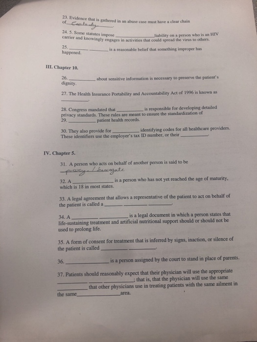 23. Evidence that is eathered in an abuse case mast haver of Cata clear chain 24. 5. Some statutes impose liability on a pers