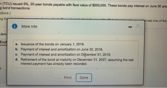 (TCU) issued 5%, 20-year bonds payable with face value of $500,000. These bonds pay interest on June 30 and bond transactions