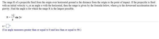 The range R of a projectile fired from the origin