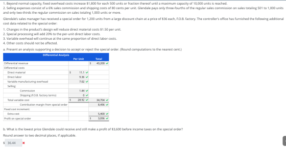 1. Beyond normal capacity, fixed overhead costs increase $1,800 for each 500 units or fraction thereof until a maximum capaci