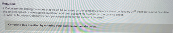 Required: 1. Calculate the ending balances that would be reported on the companys balance sheet on January 31st (Hint: Be su