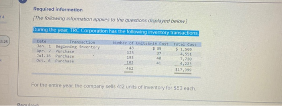14 Required information The following information applies to the questions displayed below.) During the year, TRC Corporation