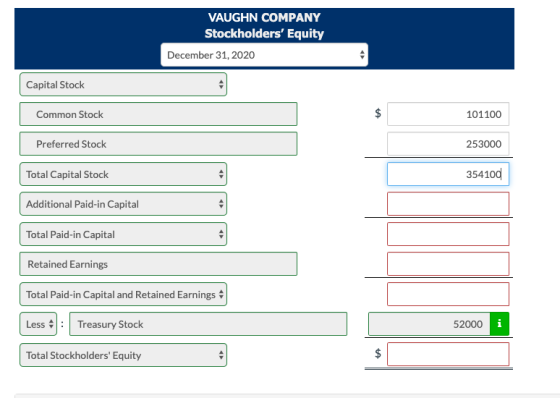 VAUGHN COMPANY Stockholders Equity December 31, 2020 Capital Stock Common Stock 101100 Preferred Stock 253000 Total Capital