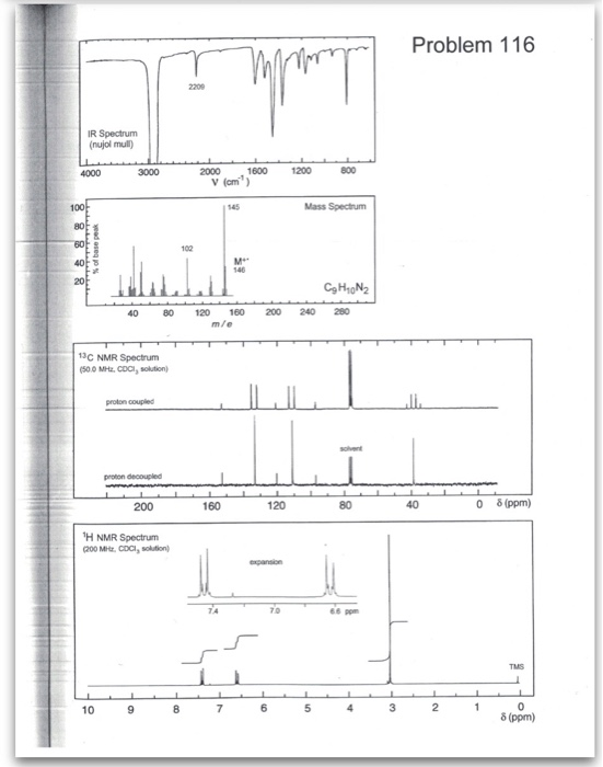 Problem 116 IR Spectrum nuomut 4000 1600 1200 So CHON 40 80 120 160 13C NMR Spectrum (500 MHCOCI, solution proton soupled pro