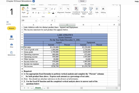 Chapter 13 Excel Simulations 1 Saved Help Jiyn. TUNIVIULAJ HUIVIE IIVJERT THUL LATOUI KEVIEVV VIEVY A A Calibri 11 1 Conditio