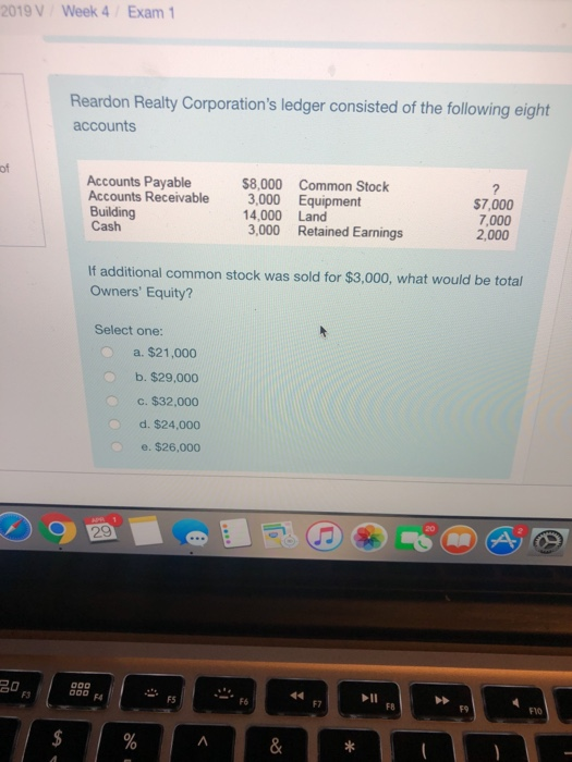 Week 4/Exam 2019 V Reardon Realty Corporations ledger consisted of the following eight accounts of $8,000 Common Stock Accou