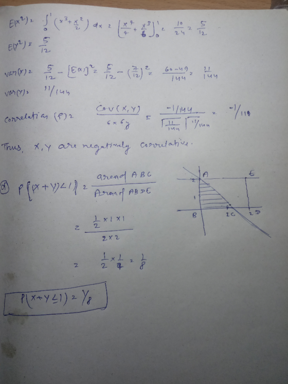 ERP) :(***) da 2 lata (8) WATO) - [ - cha) boyunda han var) 1/144 correlation ser COU(X,Y) - -1/144 & сх. Г. І Thus, x,y ar