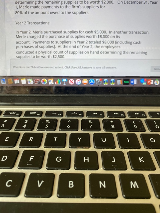 determining the remaining supplies to be worth $2,000. On December 31, Year 1, Merle made payments to the firms suppliers fo