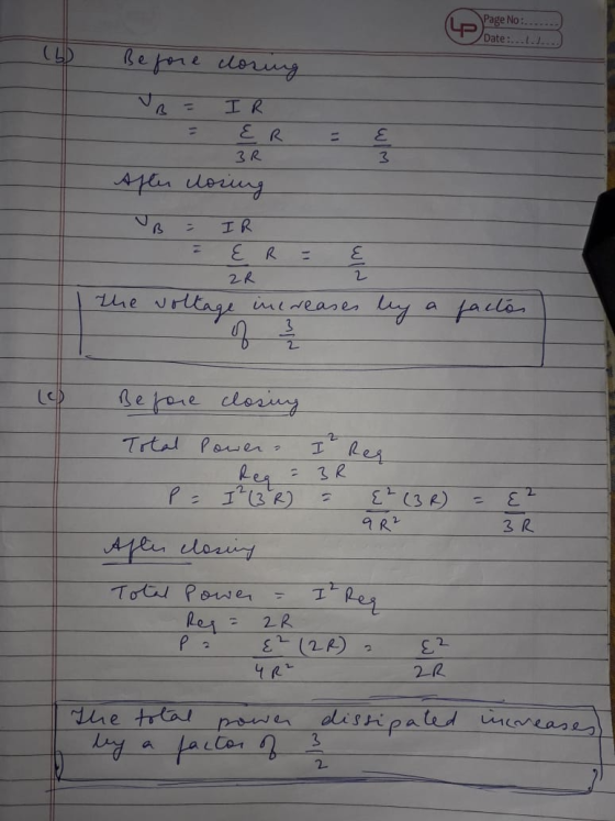 Page No. Date:...... (LD Before closing I R ER 3R المه E 3 After closing B IR E R ६ 2R 2 the voltage increases of ley a facta