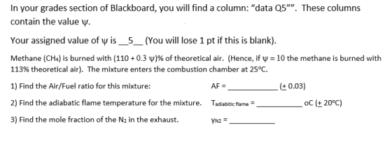 In your grades section of Blackboard, you will find a column: data Q5. These columns contain the value y. Your assigned va