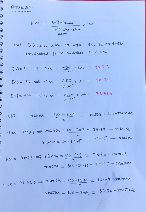 Answer :- lee = [x] mixture x 200 [2] when pure mavar (a) [x] values with ave sign -50,- 83 and -120 indicates given quinine
