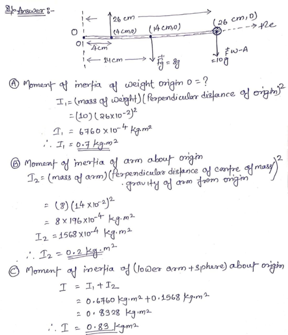 R Answer: - 126 cm - |(4cm,o) (26 cm, o) (14 cm,o) ca ----->te 31 J EW-A is 14cm -> via = 8g clog A Moment of merfia of weigh