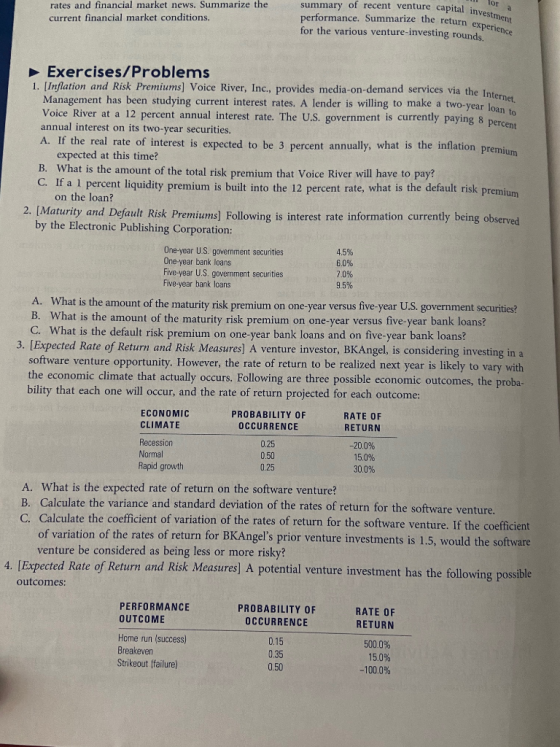101 a rates and financial market news. Summarize the current financial market conditions. summary of recent venture capital i