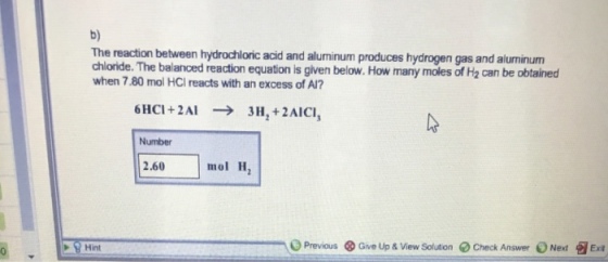 The reaction between hydrochloric acid and aluminu