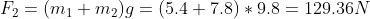F_2=(m_1+m_2)g=(5.4+7.8)*9.8=129.36N