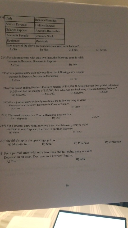 3) Cash Service Revenue Salaries Expense Accounts Payable C Retained Earnings Utilities Expense Accounts Receivable Common St
