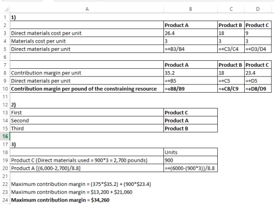 1 1) 2 Product A 26.4 Product B Product C 118 9 =+B3/B4 =+C3/04 =+D3/D4 Product A 35.2 =+B5 |=+B8/B9 Product B Product C 23.4