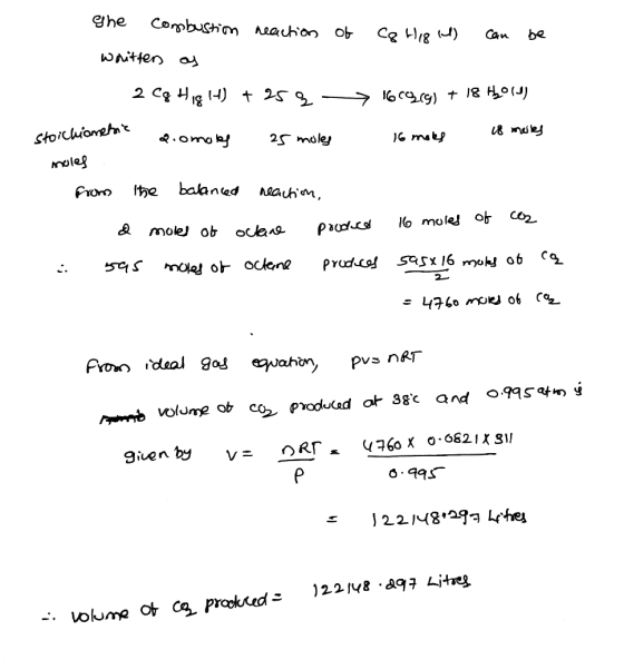 of Cq H18 (1) can be The combustion reaction written as 2 Cg HigH) +25g 169269) + 18 told) stoichiometric ero 2.omurs 25 mole