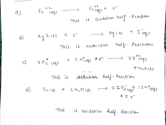 - +2 fe Fet cago - This fe lagt e- Oxidation half - Reaction - is bo Ages, t. I cago 0233ES Ag I (8) te 1. This is reductio